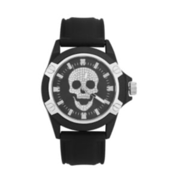 Ed Hardy men’s skull dial Matte Black silicone strap analog watch … - Picture 5 of 8